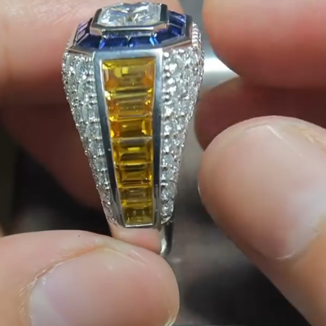 5ct Princess-cut Zircon And Sapphire Handmade Sterling Silver Ring