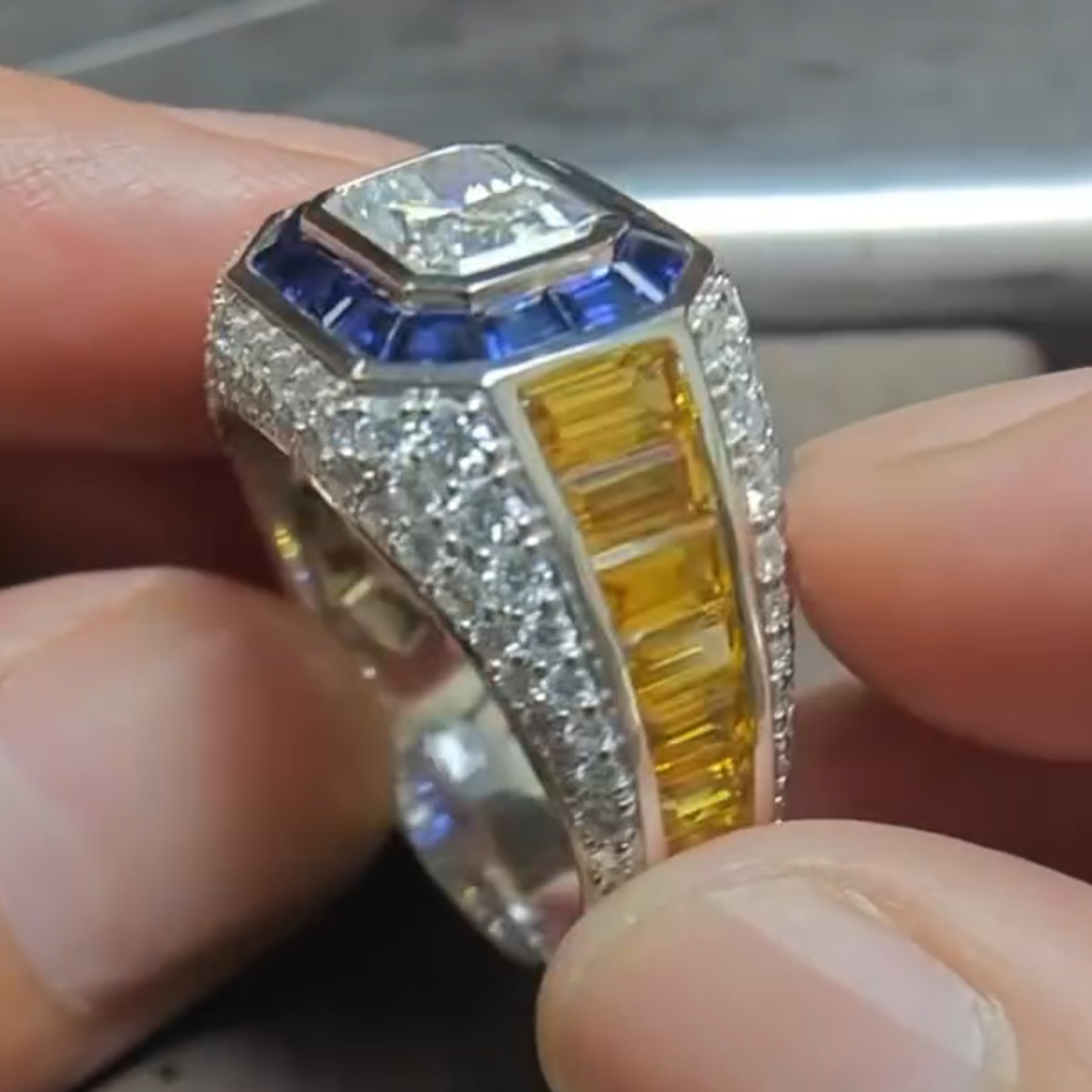 5ct Princess-cut Zircon And Sapphire Handmade Sterling Silver Ring