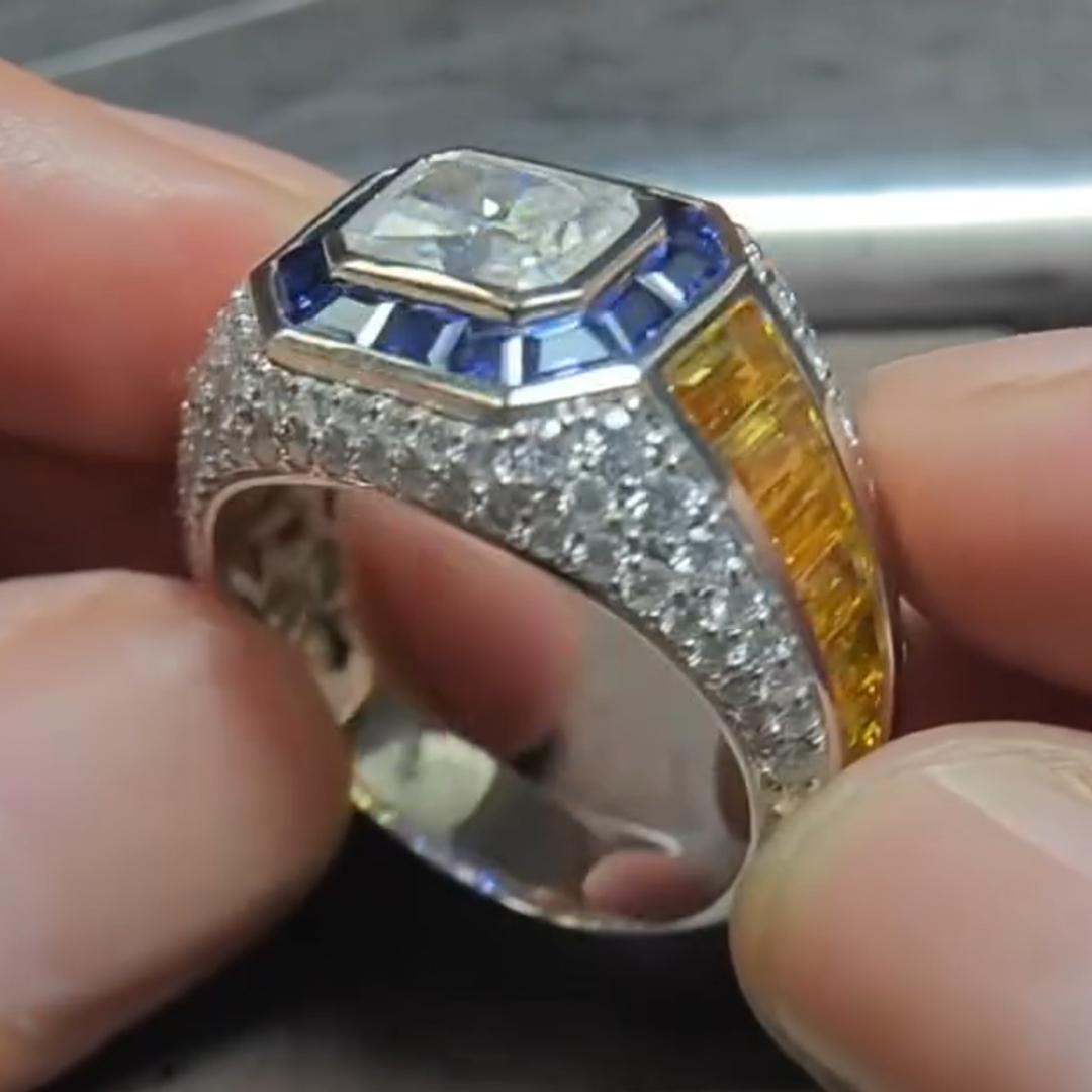 5ct Princess-cut Zircon And Sapphire Handmade Sterling Silver Ring