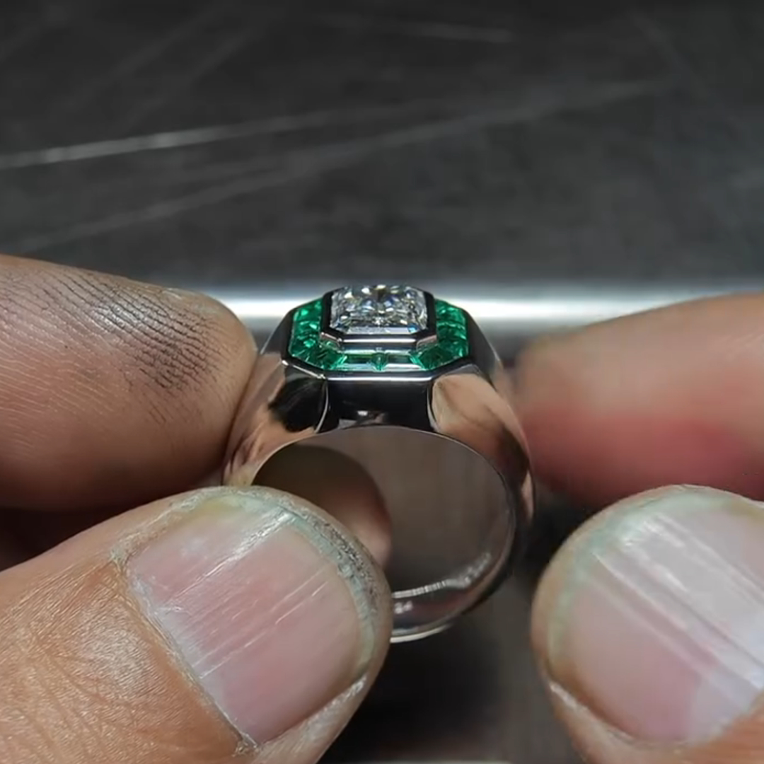 3ct Princess Cut Zircon And Emerald Sterling Silver Handmade Ring