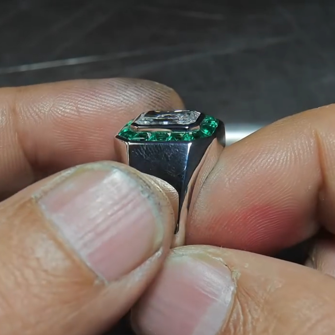 3ct Princess Cut Zircon And Emerald Sterling Silver Handmade Ring