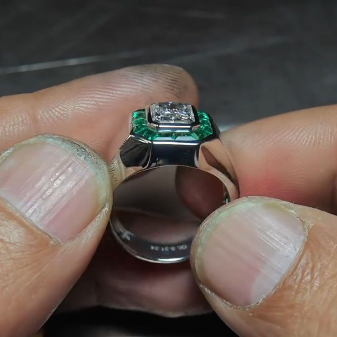 3ct Princess Cut Zircon And Emerald Sterling Silver Handmade Ring