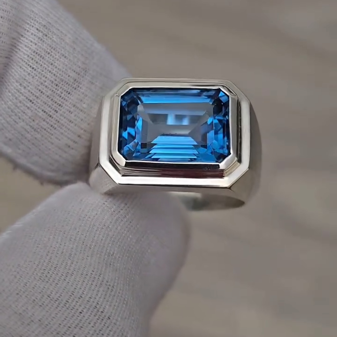 6ct Emerald-cut Sapphire Handmade Sterling Silver Ring