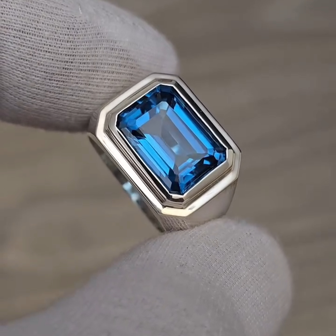 6ct Emerald-cut Sapphire Handmade Sterling Silver Ring