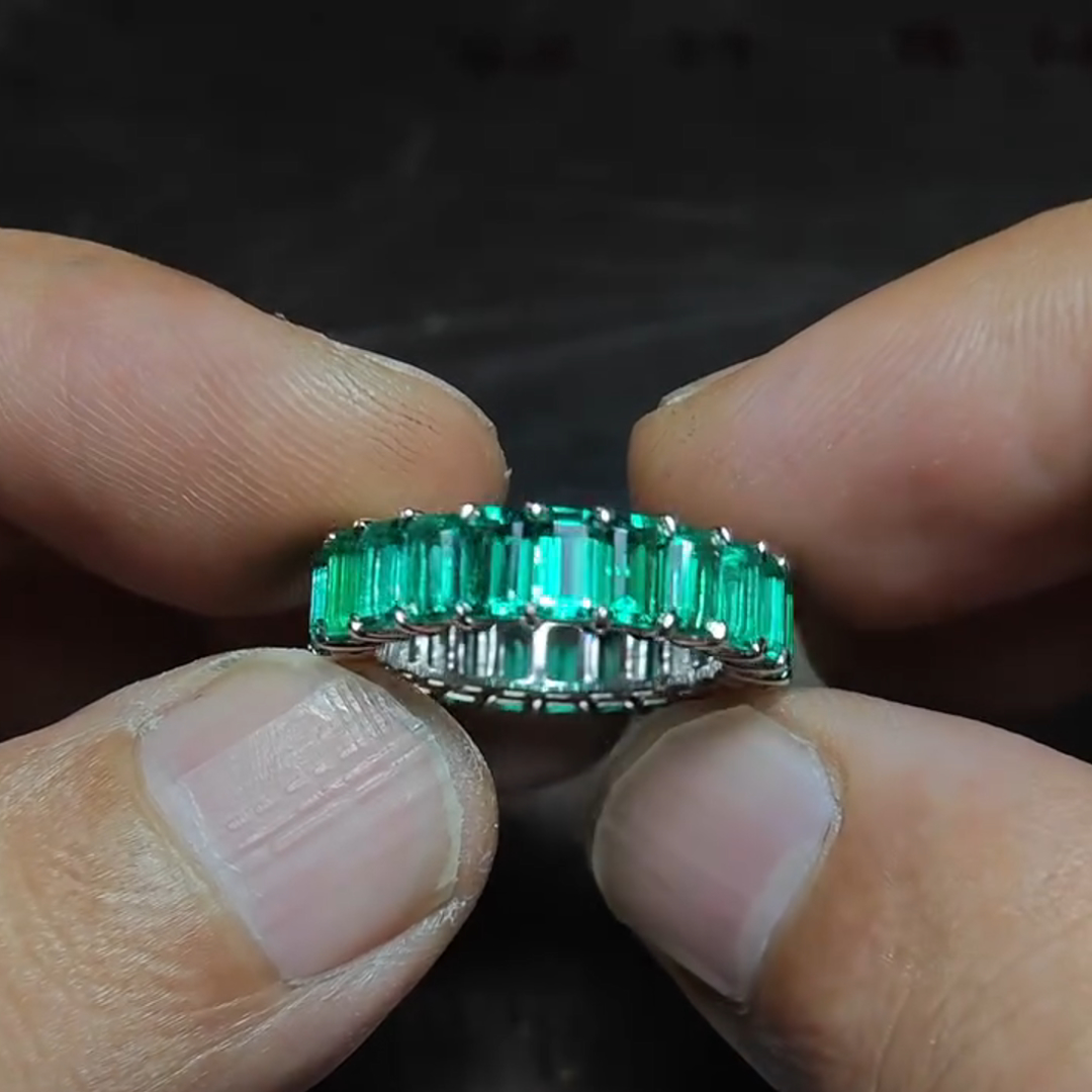 2ct Princess Cut Emerald Sterling Silver Handmade Ring
