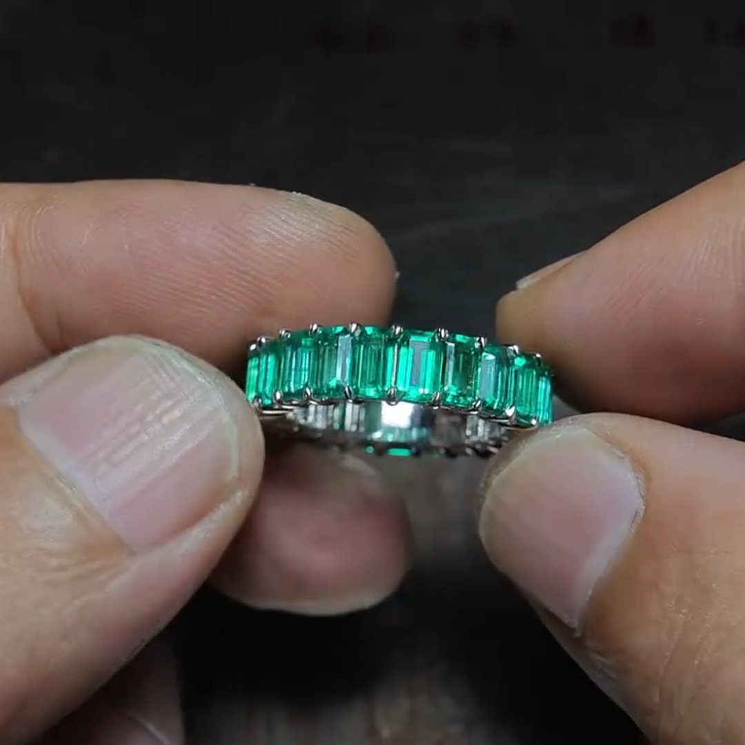 2ct Princess Cut Emerald Sterling Silver Handmade Ring