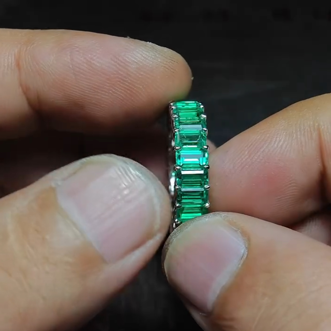 2ct Princess Cut Emerald Sterling Silver Handmade Ring