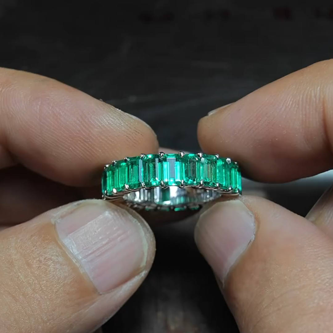 2ct Princess Cut Emerald Sterling Silver Handmade Ring