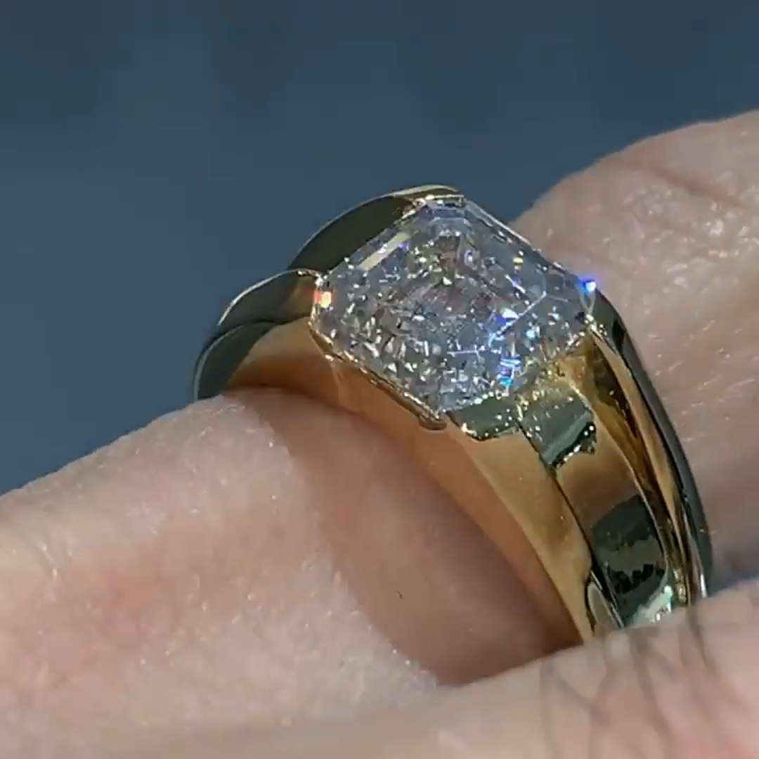 3ct Cushion Cut Sterling Silver Handmade Men's Ring