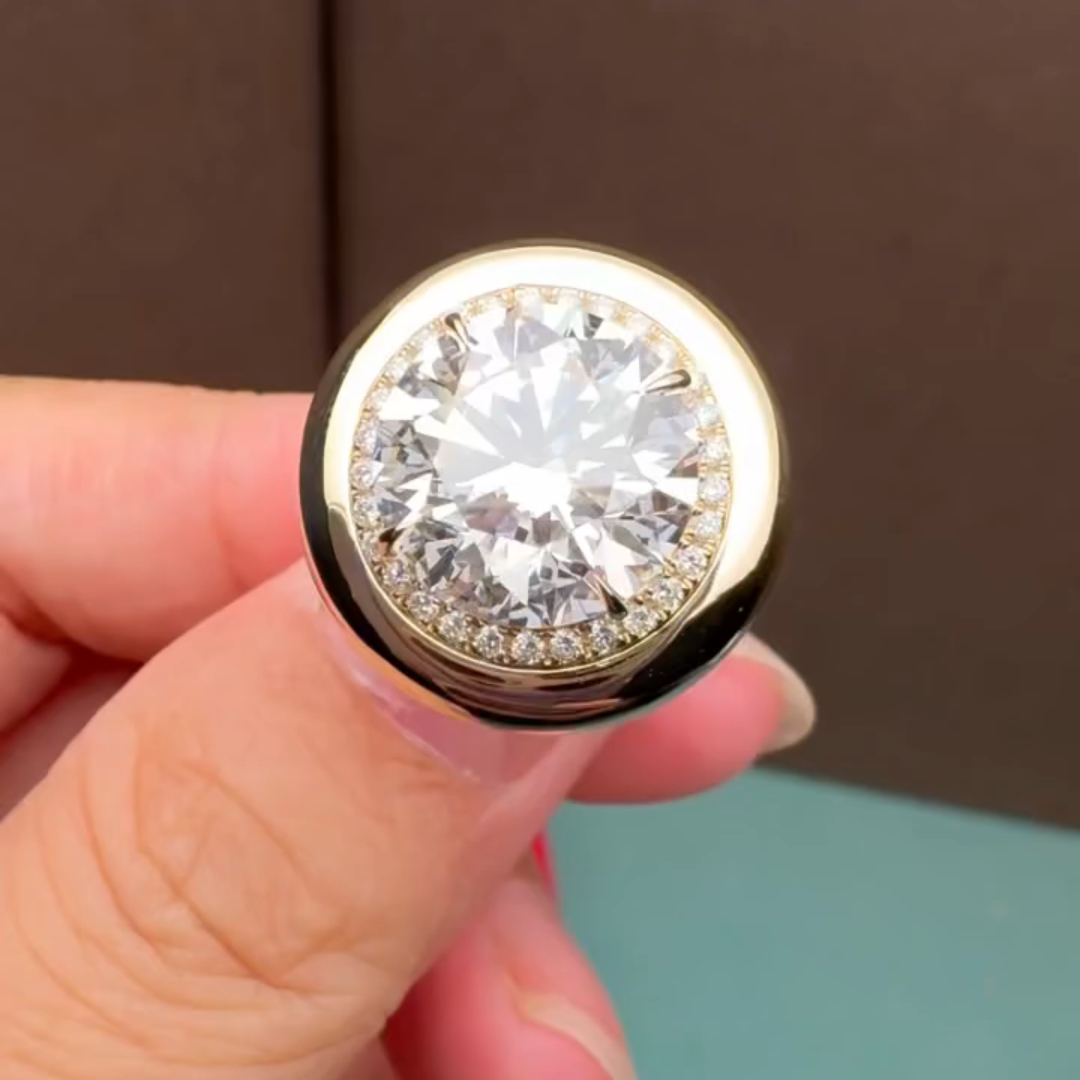 4.5ct Round-cut Sterling Silver Plated With Yellow Gold Handmade Ring