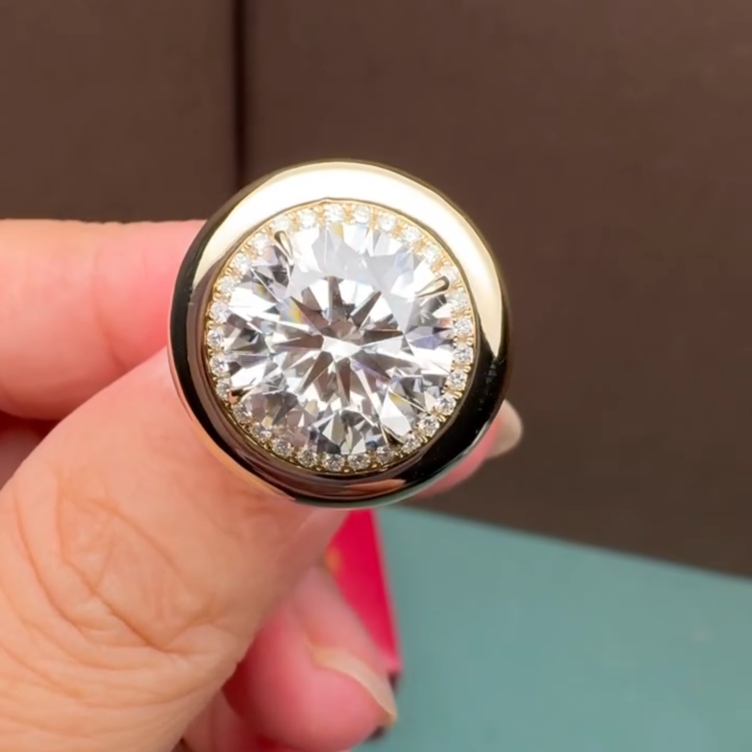 4.5ct Round-cut Sterling Silver Plated With Yellow Gold Handmade Ring