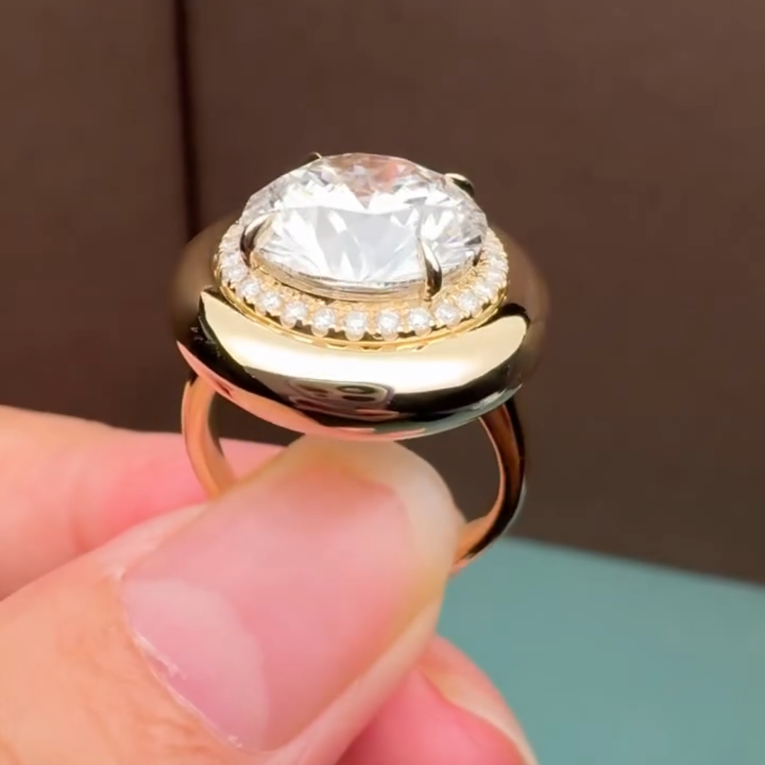 4.5ct Round-cut Sterling Silver Plated With Yellow Gold Handmade Ring