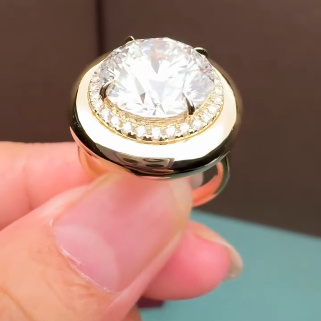 4.5ct Round-cut Sterling Silver Plated With Yellow Gold Handmade Ring