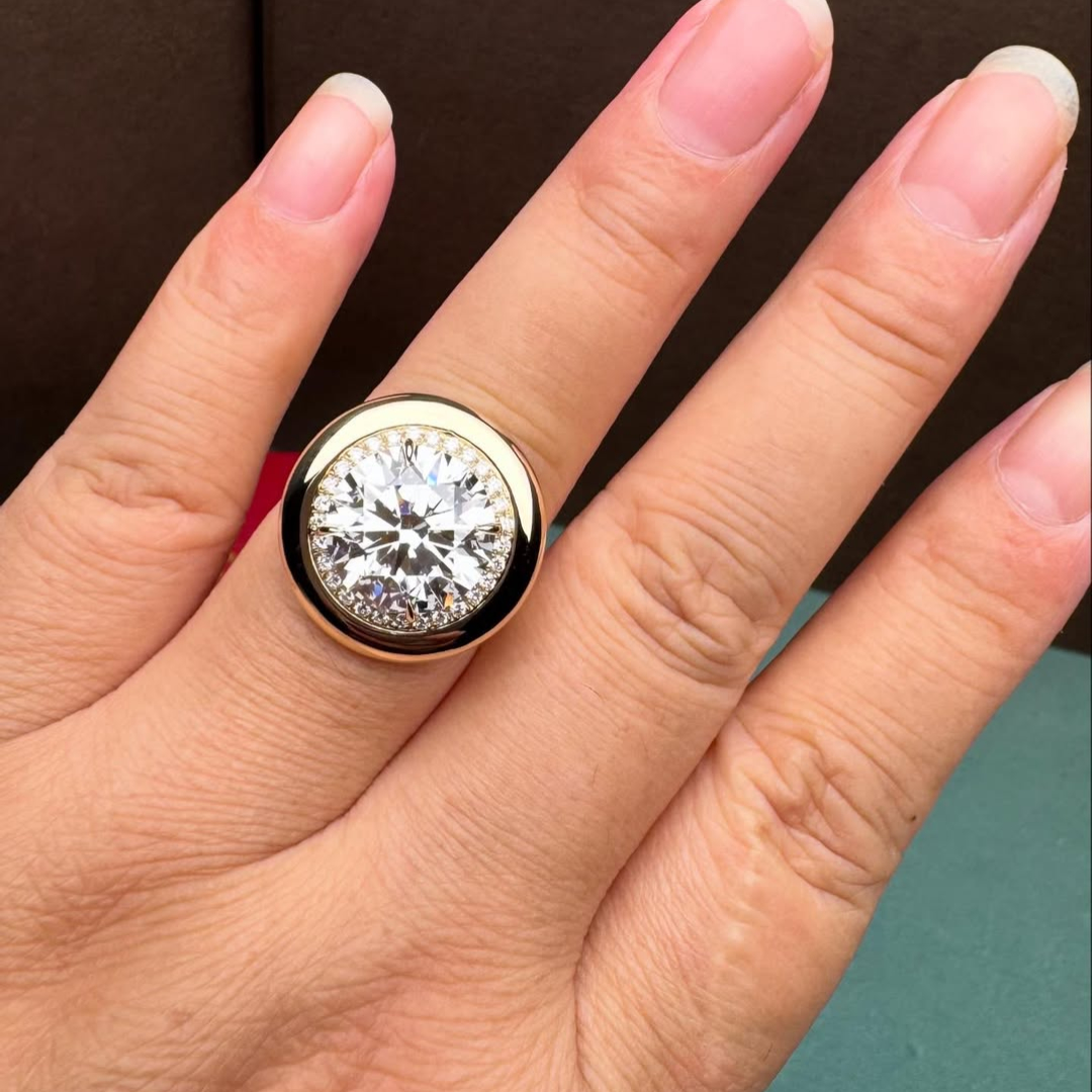 4.5ct Round-cut Sterling Silver Plated With Yellow Gold Handmade Ring