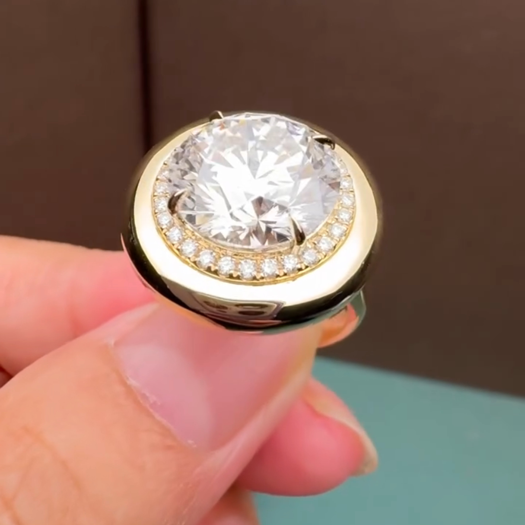 4.5ct Round-cut Sterling Silver Plated With Yellow Gold Handmade Ring