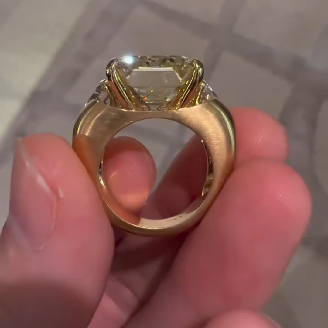 4ct Emerald Cut Sterling Silver Plated With Yellow Gold Handmade Luxury Ring