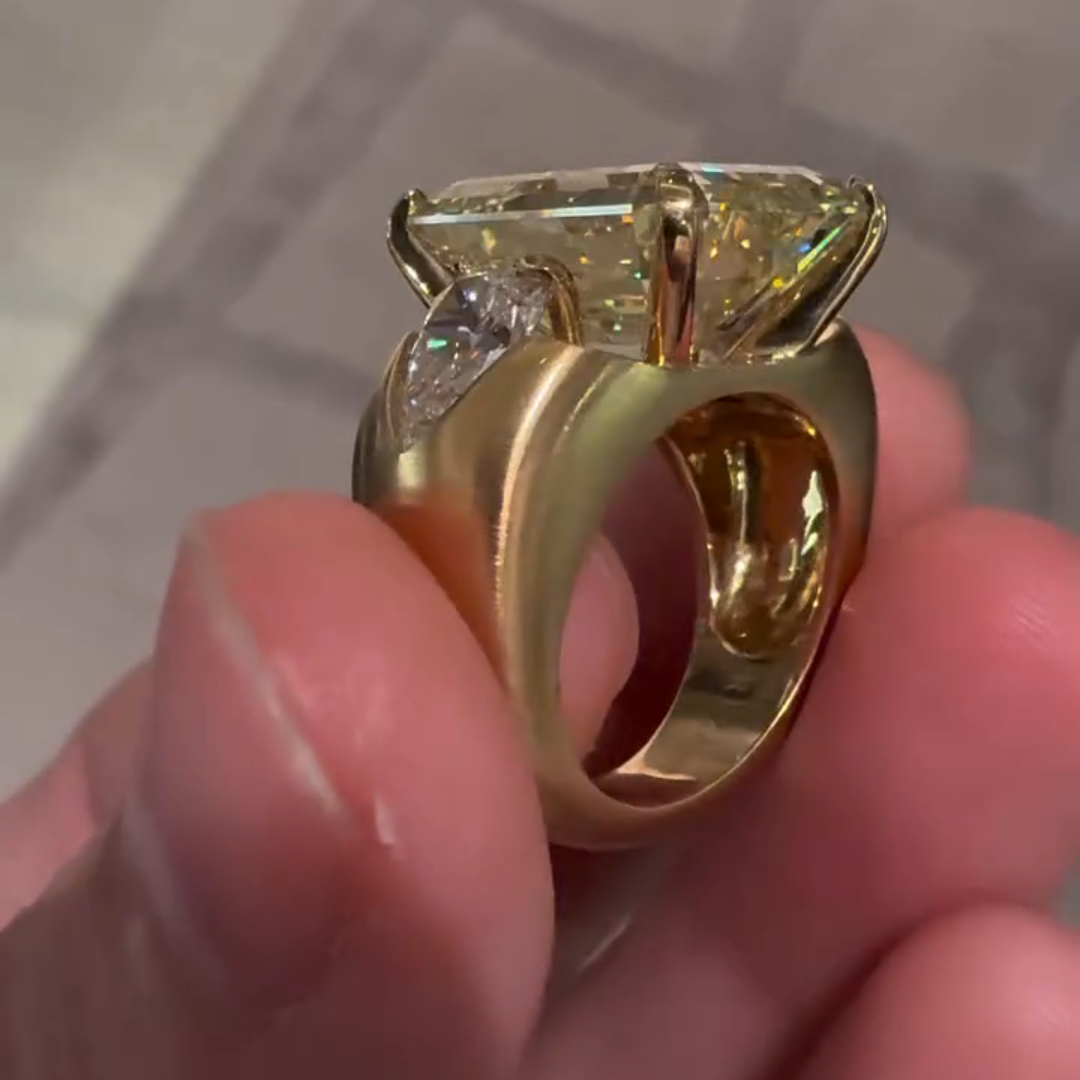 4ct Emerald Cut Sterling Silver Plated With Yellow Gold Handmade Luxury Ring