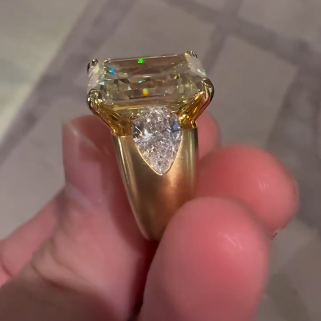 4ct Emerald Cut Sterling Silver Plated With Yellow Gold Handmade Luxury Ring