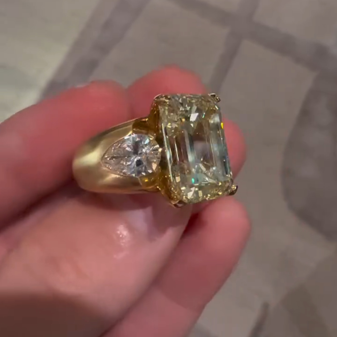 4ct Emerald Cut Sterling Silver Plated With Yellow Gold Handmade Luxury Ring