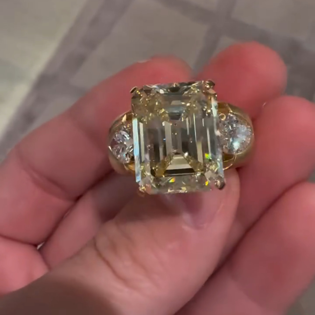 4ct Emerald Cut Sterling Silver Plated With Yellow Gold Handmade Luxury Ring
