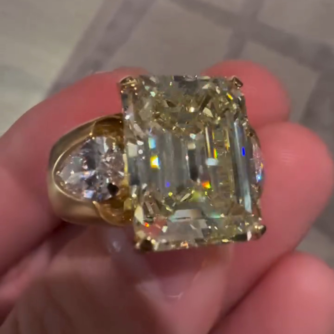 4ct Emerald Cut Sterling Silver Plated With Yellow Gold Handmade Luxury Ring