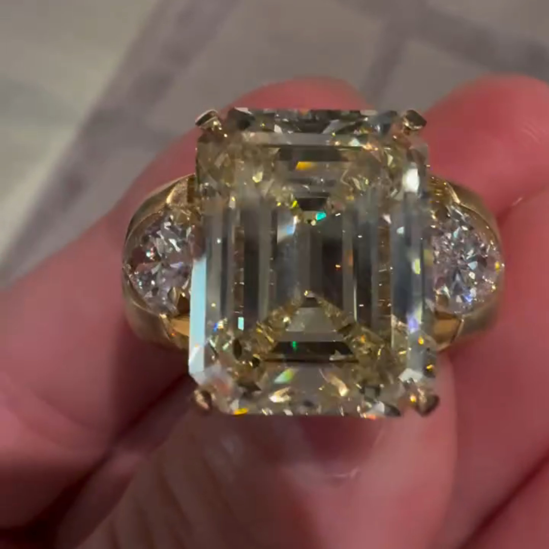 4ct Emerald Cut Sterling Silver Plated With Yellow Gold Handmade Luxury Ring