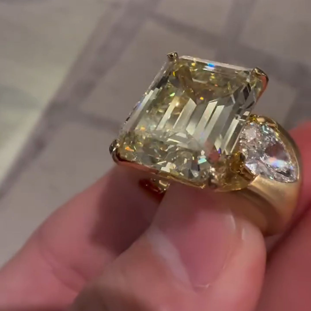 4ct Emerald Cut Sterling Silver Plated With Yellow Gold Handmade Luxury Ring