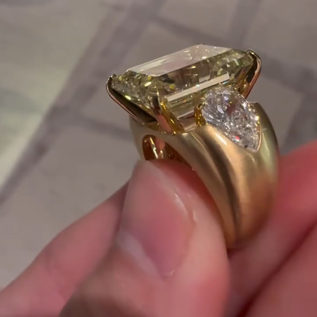 4ct Emerald Cut Sterling Silver Plated With Yellow Gold Handmade Luxury Ring