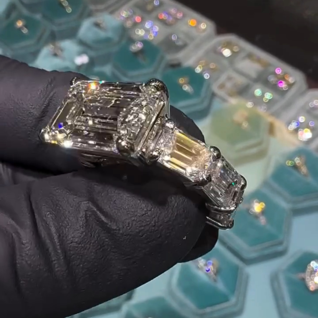 13ct Emerald-cut Sterling Silver Handmade Luxury Ring