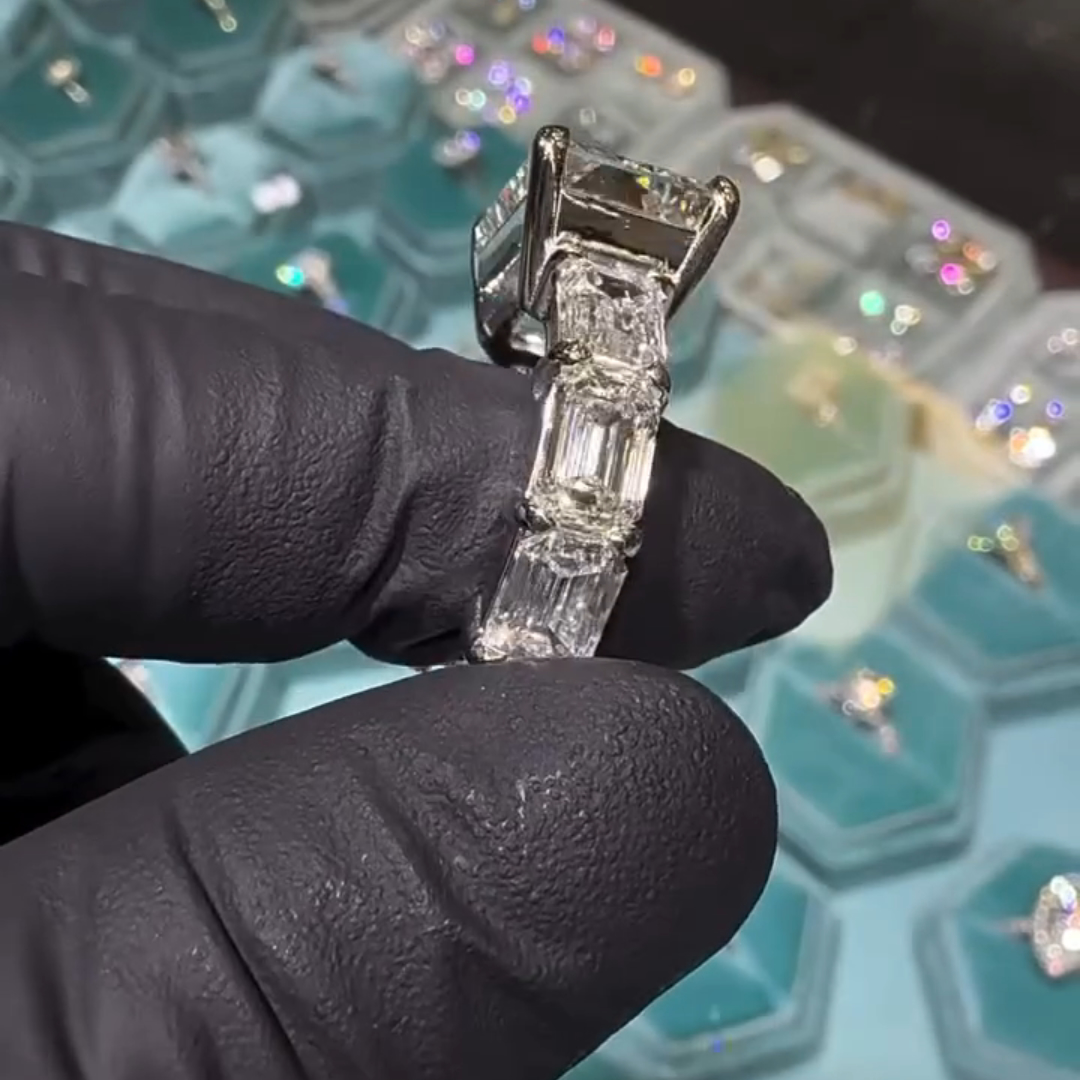 13ct Emerald-cut Sterling Silver Handmade Luxury Ring