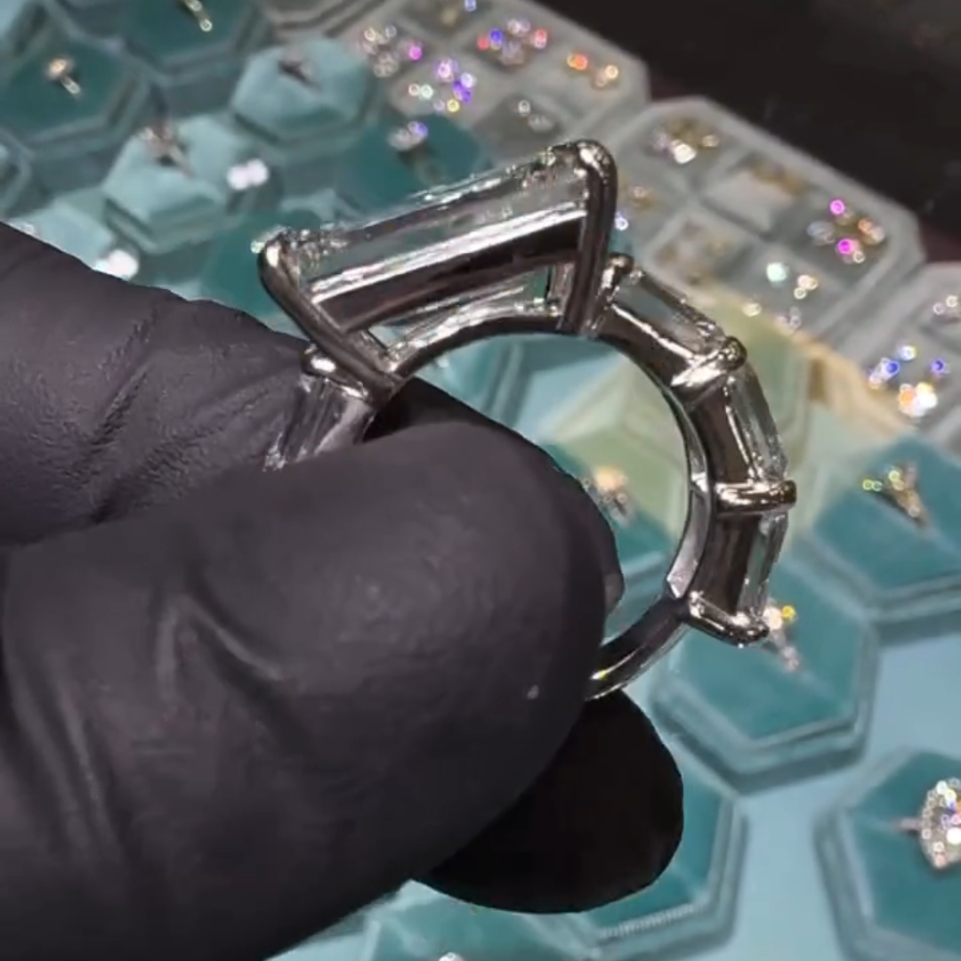 13ct Emerald-cut Sterling Silver Handmade Luxury Ring