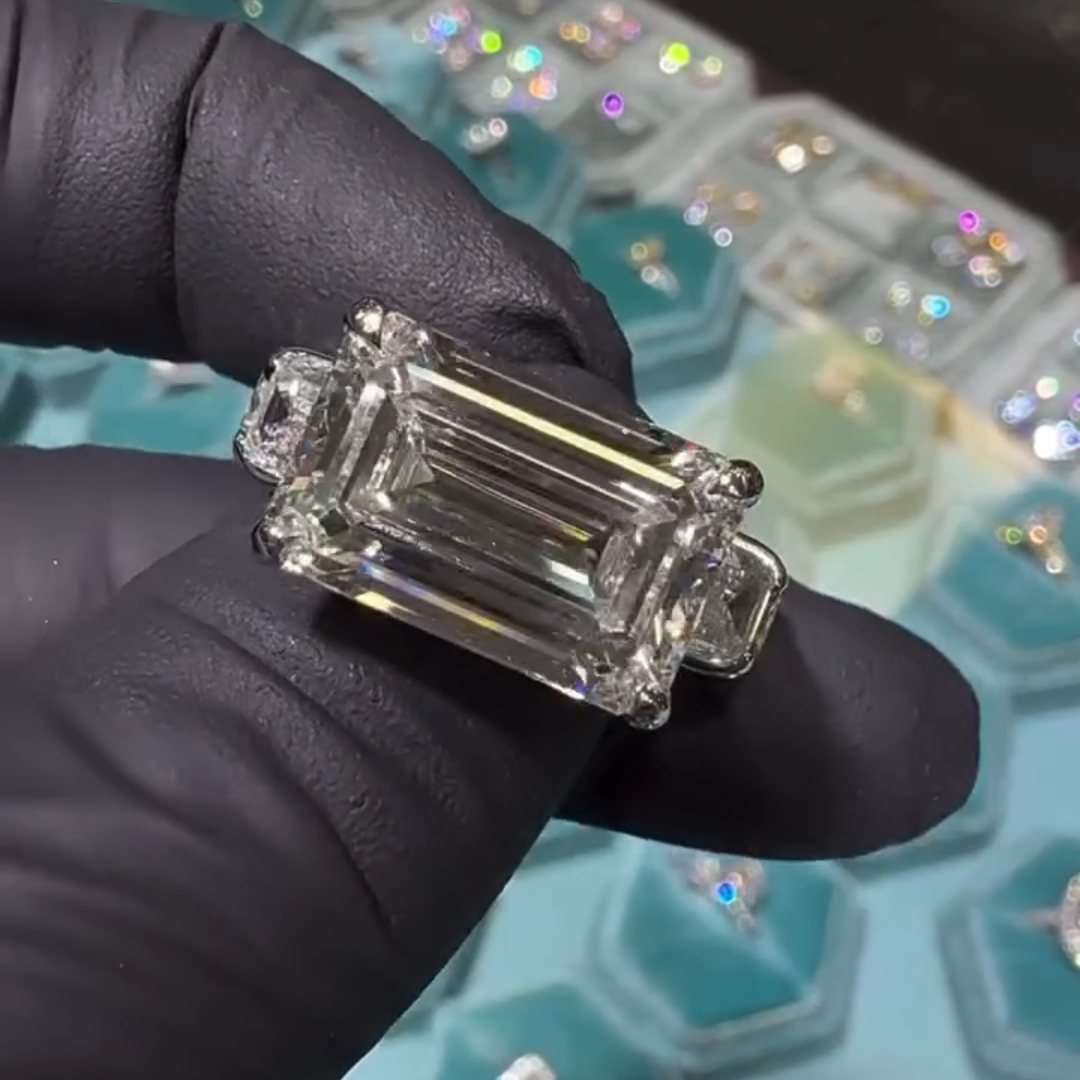 13ct Emerald-cut Sterling Silver Handmade Luxury Ring