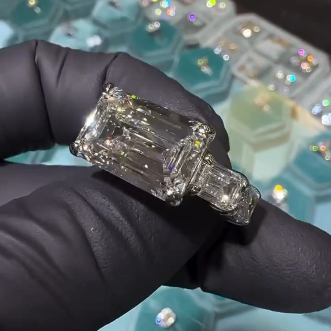 13ct Emerald-cut Sterling Silver Handmade Luxury Ring