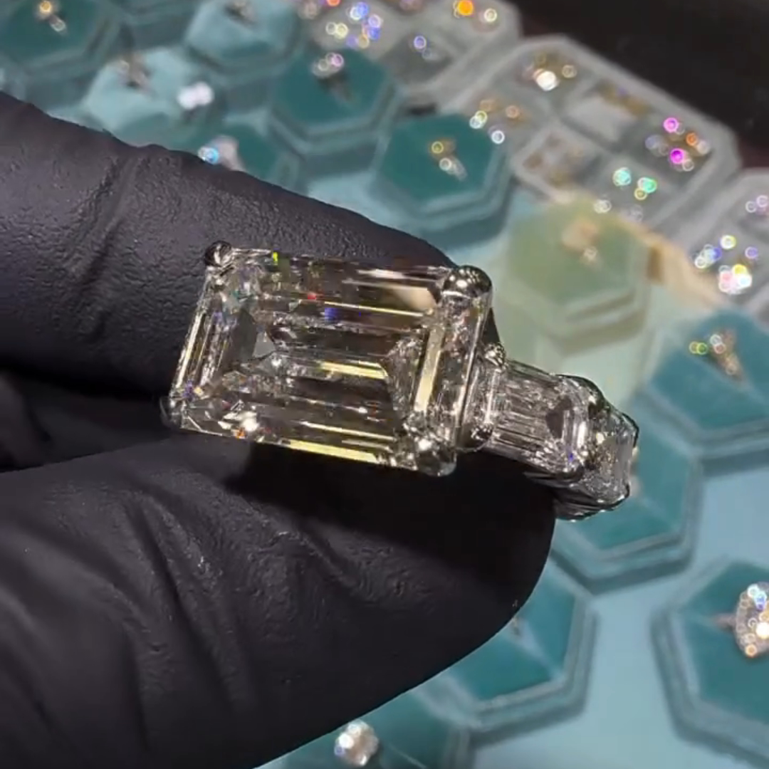 13ct Emerald-cut Sterling Silver Handmade Luxury Ring