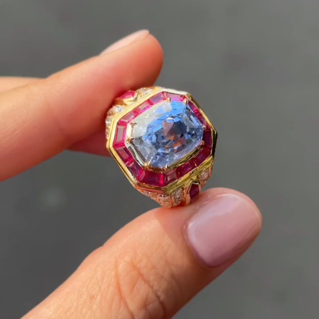 4ct Cushion-cut Sapphire Sterling Silver Plated With Yellow Gold Handmade Luxury Ring