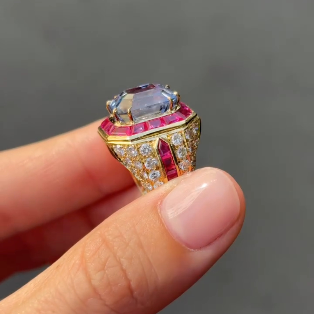 4ct Cushion-cut Sapphire Sterling Silver Plated With Yellow Gold Handmade Luxury Ring