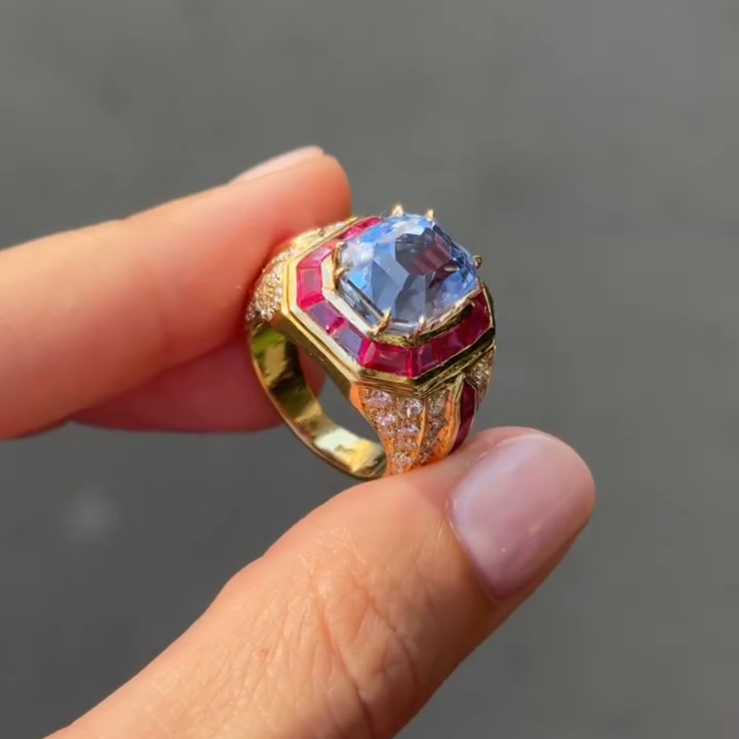 4ct Cushion-cut Sapphire Sterling Silver Plated With Yellow Gold Handmade Luxury Ring