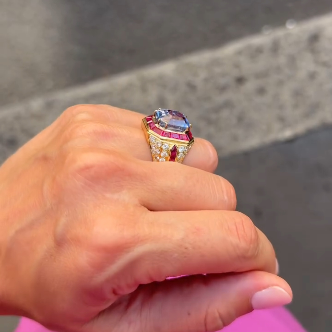 4ct Cushion-cut Sapphire Sterling Silver Plated With Yellow Gold Handmade Luxury Ring