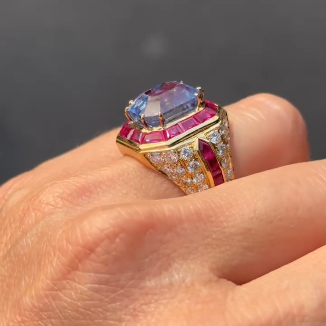 4ct Cushion-cut Sapphire Sterling Silver Plated With Yellow Gold Handmade Luxury Ring