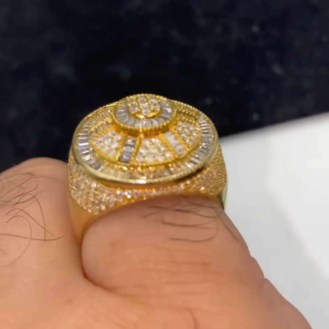 3ct Round-cut Sterling Silver Plated With Yellow Gold Handmade Men's Ring