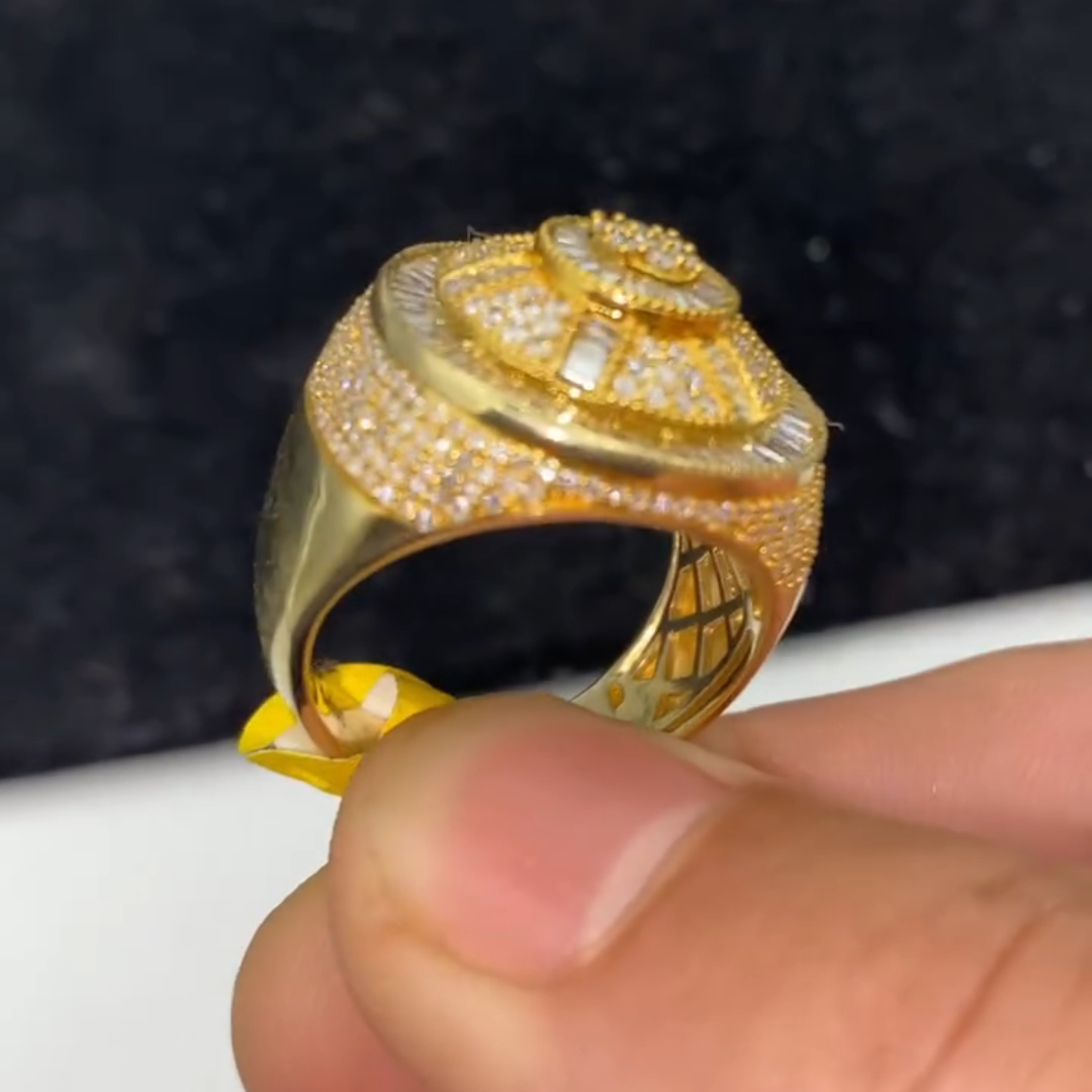 3ct Round-cut Sterling Silver Plated With Yellow Gold Handmade Men's Ring