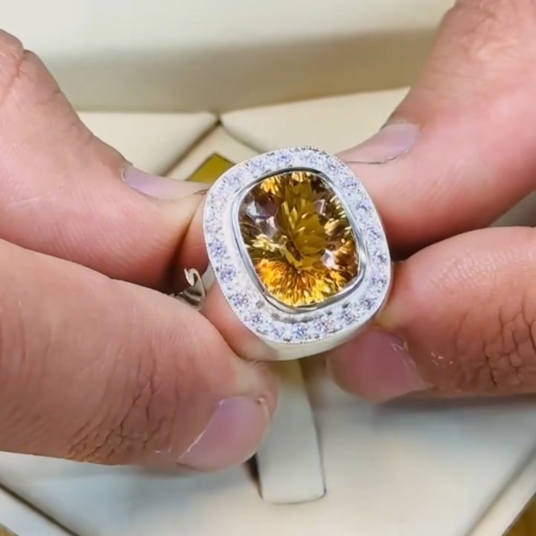 5ct Oval-cut Yellow Crystal Sterling Silver Handmade Ring