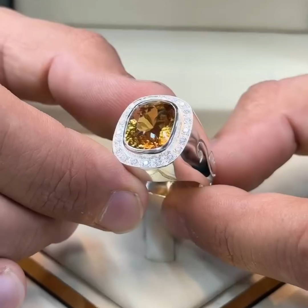 5ct Oval-cut Yellow Crystal Sterling Silver Handmade Ring