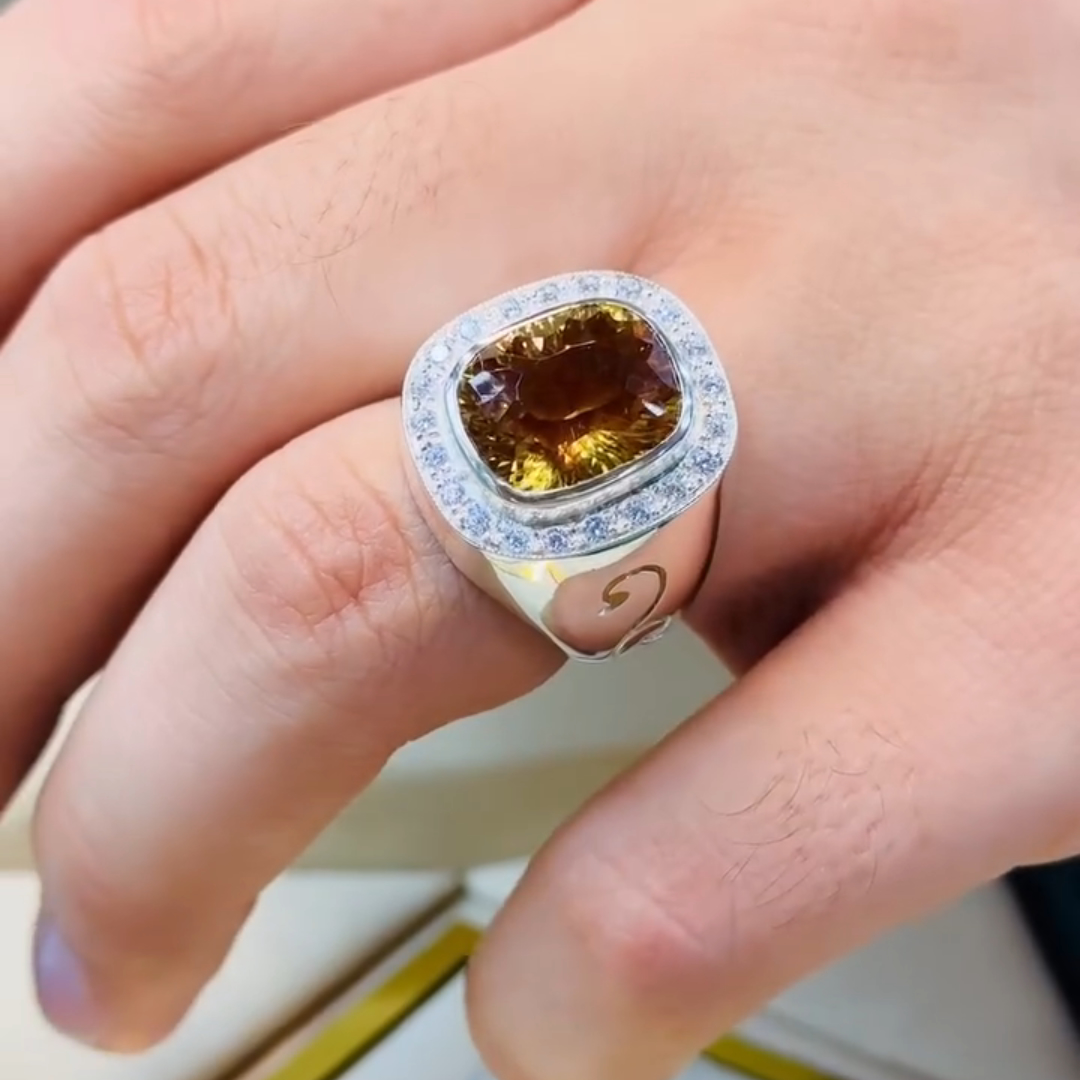 5ct Oval-cut Yellow Crystal Sterling Silver Handmade Ring