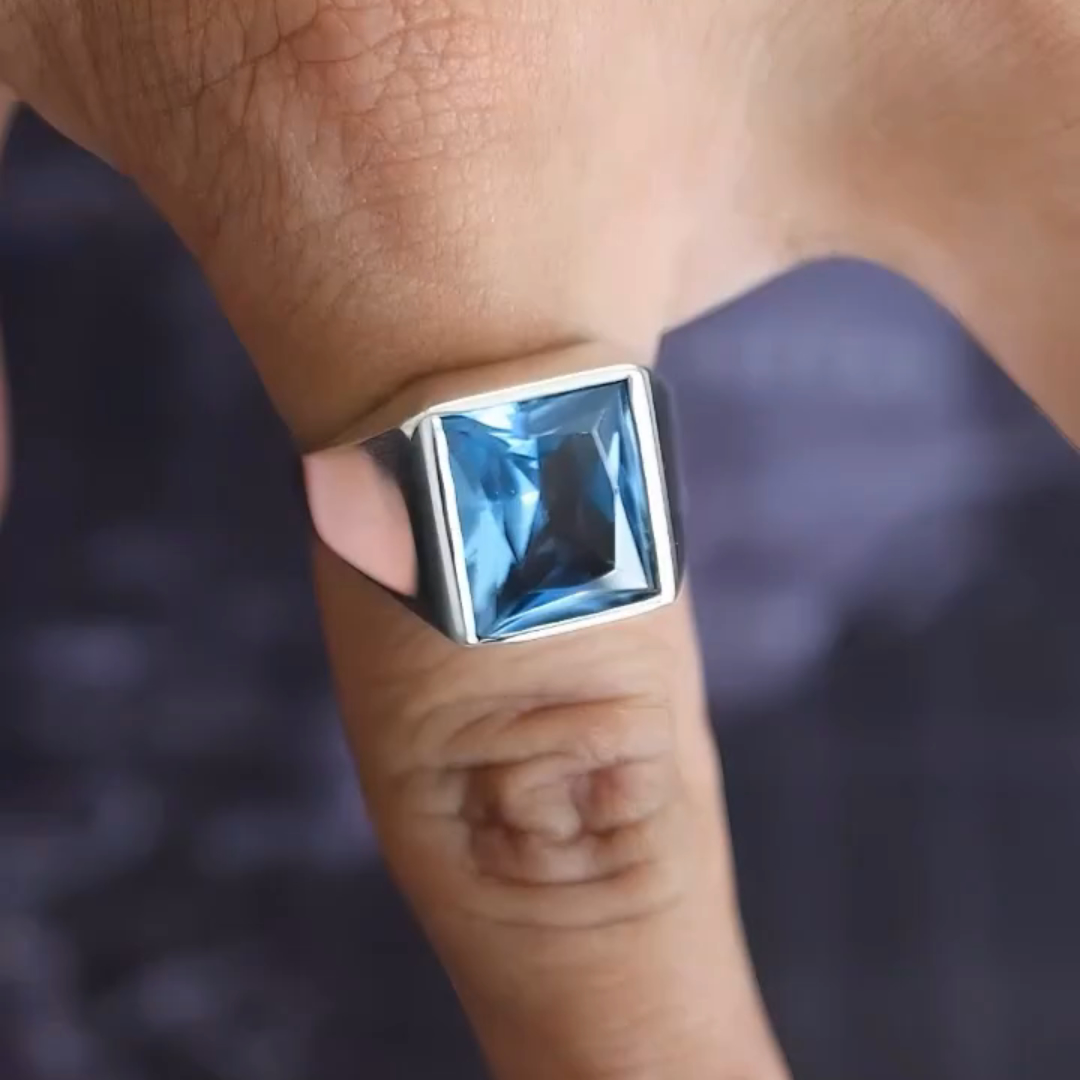 5ct Cushion-cut Sapphire Sterling Silver Handmade Ring