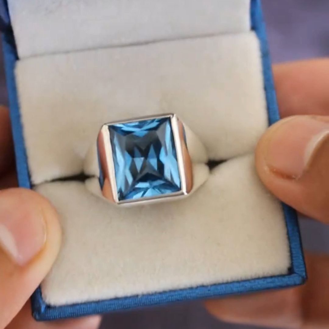 5ct Cushion-cut Sapphire Sterling Silver Handmade Ring