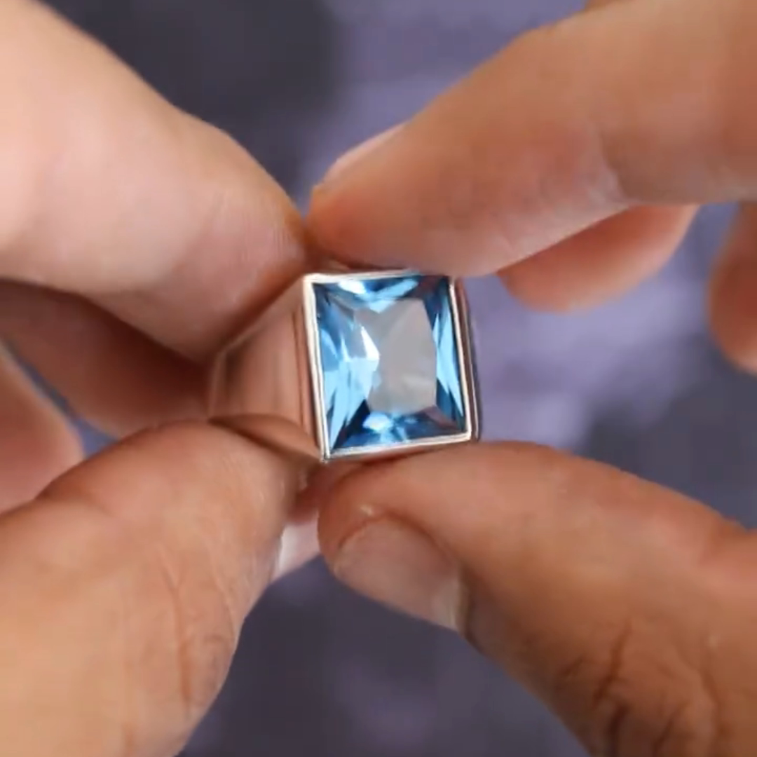 5ct Cushion-cut Sapphire Sterling Silver Handmade Ring