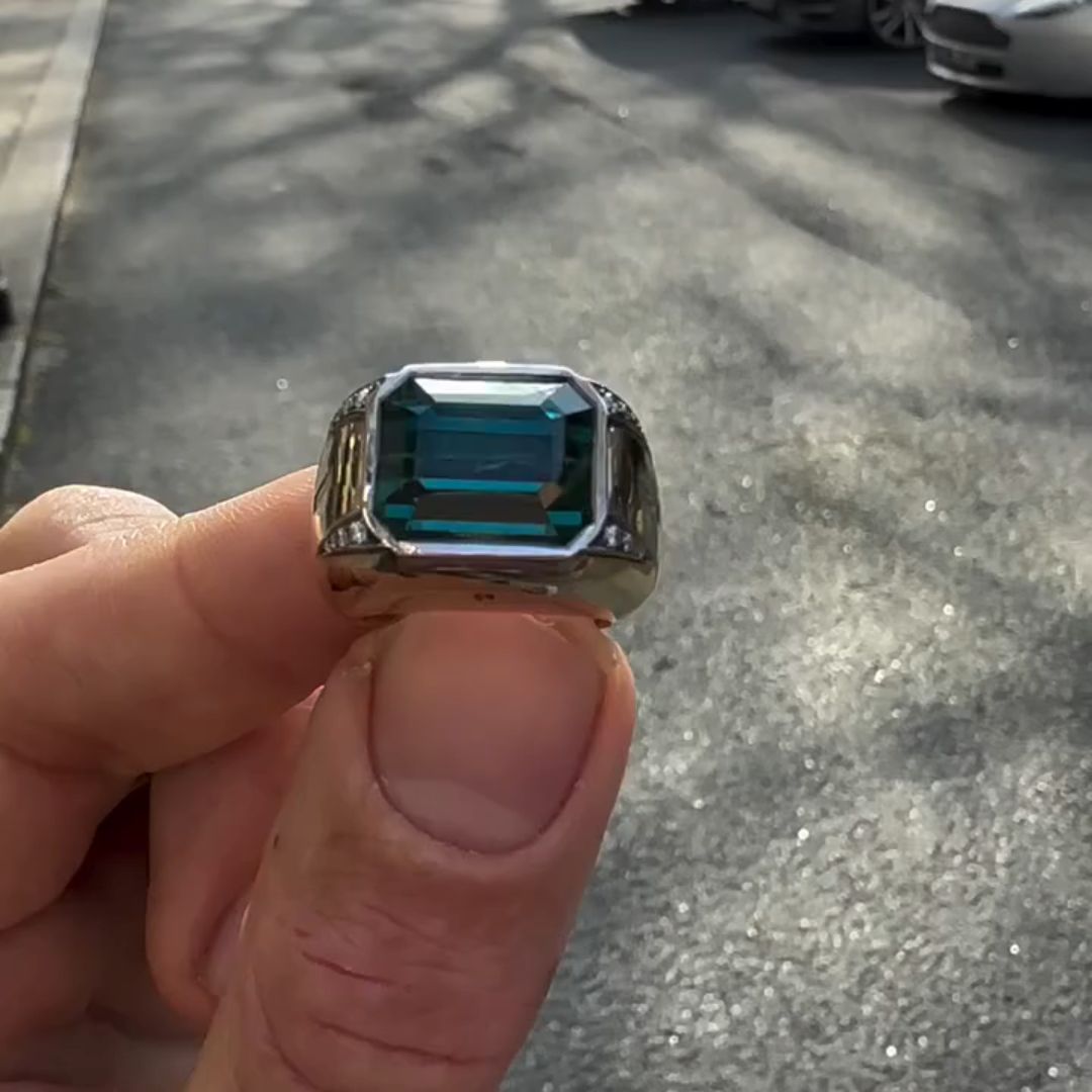 8ct Emerald-cut Sapphire Handmade Sterling Silver And Yellow Gold-plated Ring