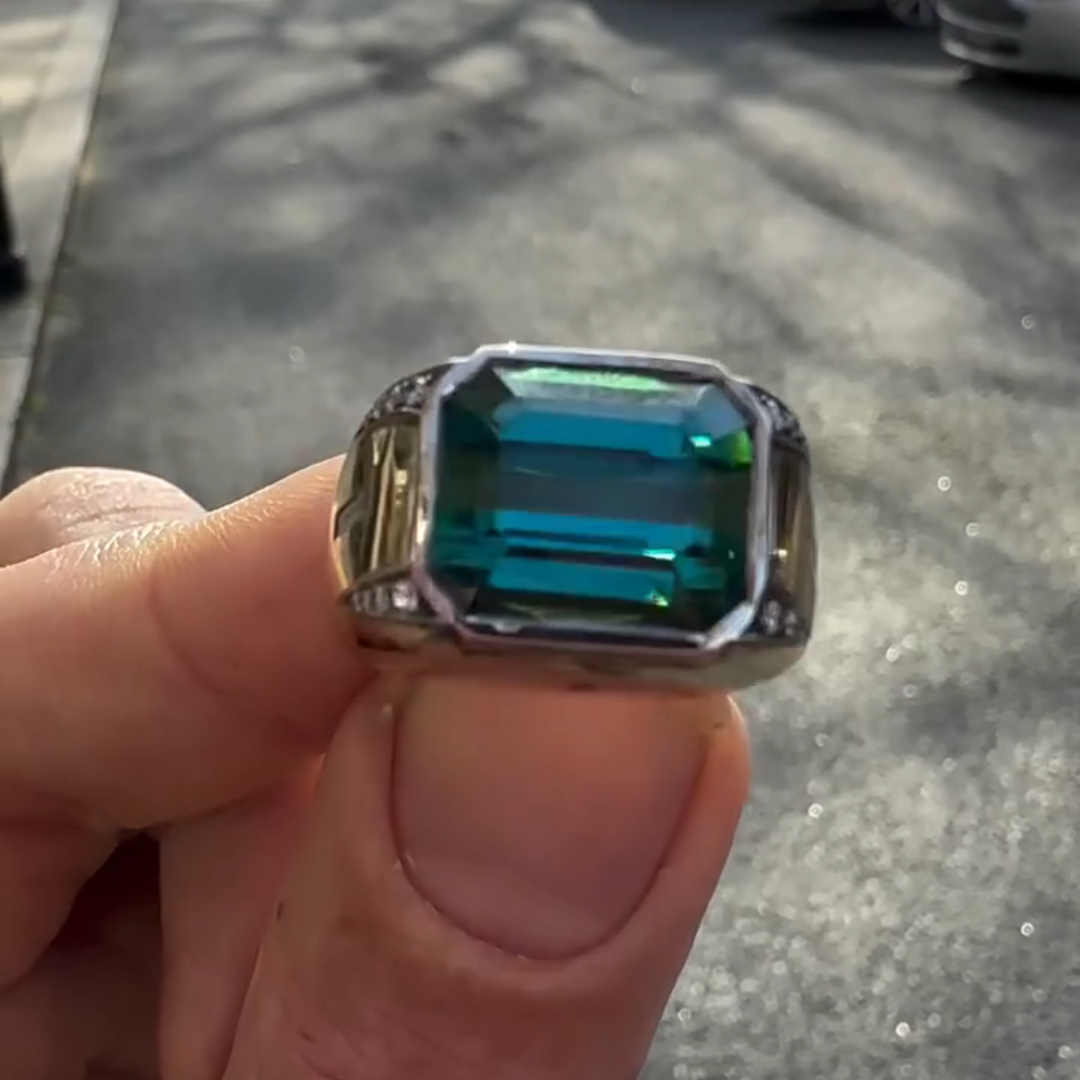 8ct Emerald-cut Sapphire Handmade Sterling Silver And Yellow Gold-plated Ring