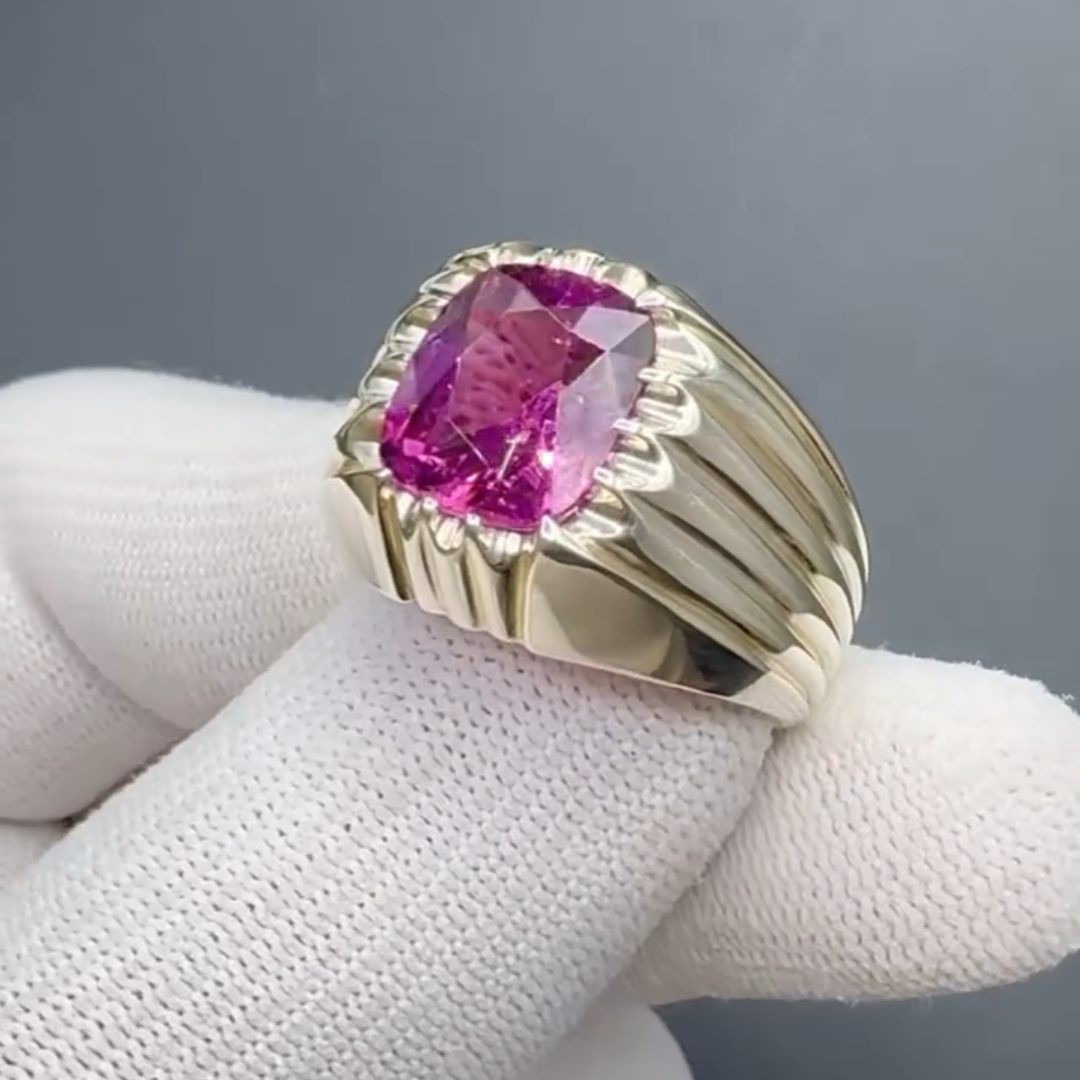 5ct Cushion-cut Purplish-red Gemstone Sterling Silver Handmade Ring